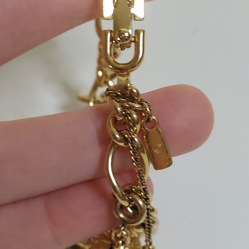 MONET Signed Gold Toned Four Dangle Removable Playful Charm Statement Bracelet - Picture 5 of 16